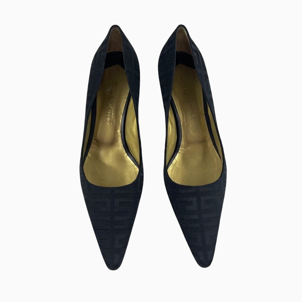 Givenchy Classic Womens Size 40 Black Monogram Pointed Toe Kitten Heel Pumps
